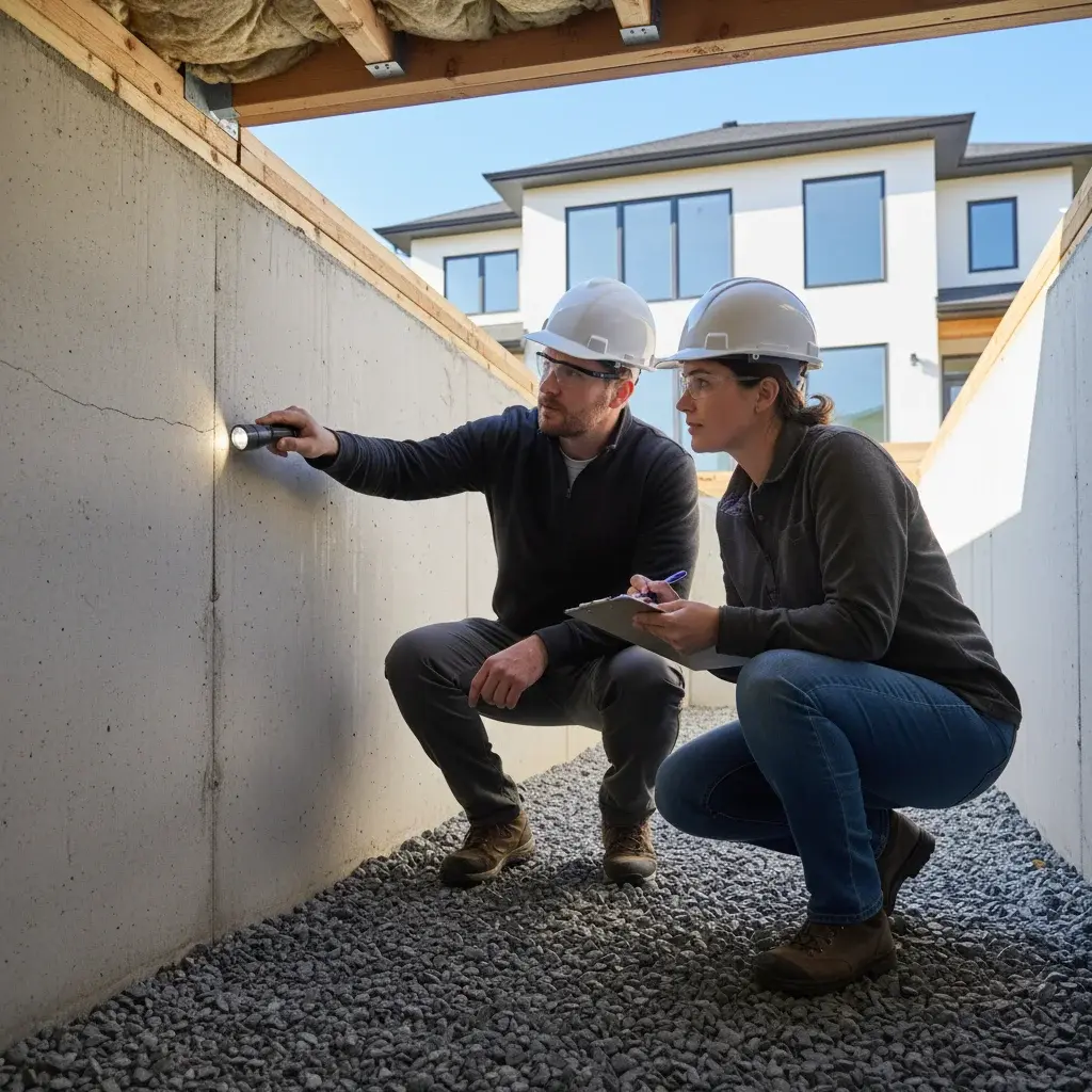 Homeowner and foundation contractor reviewing repair documentation at a San Diego home before listing it for sale